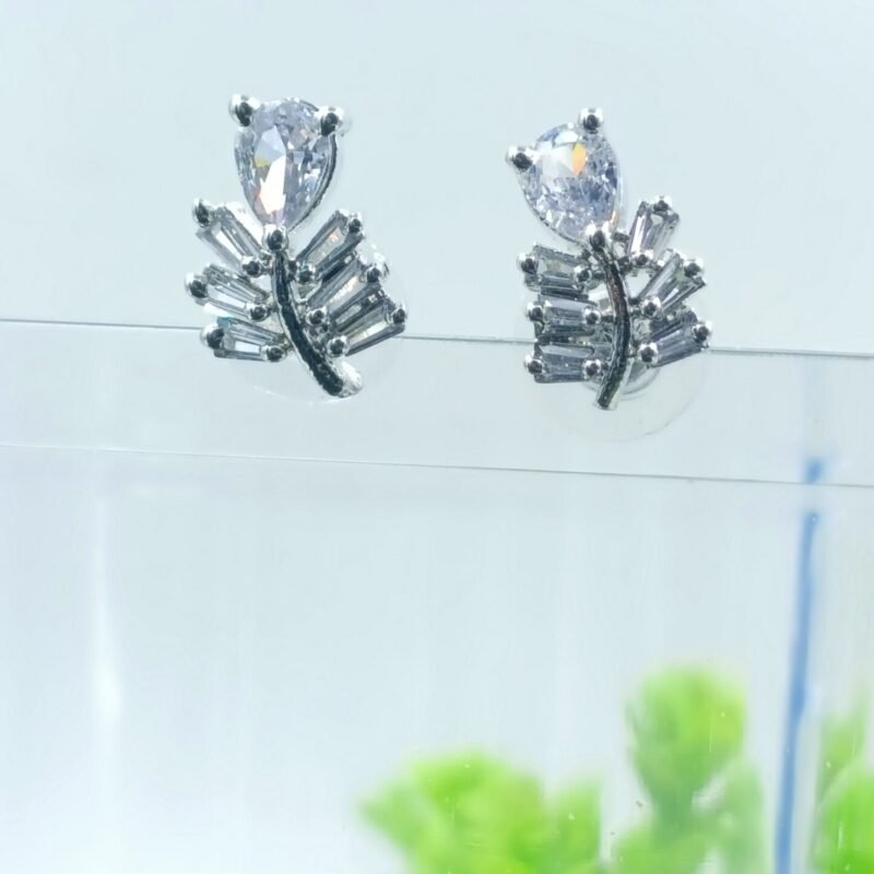 Leaf-Shaped Cubic Zirconia Stud Earrings