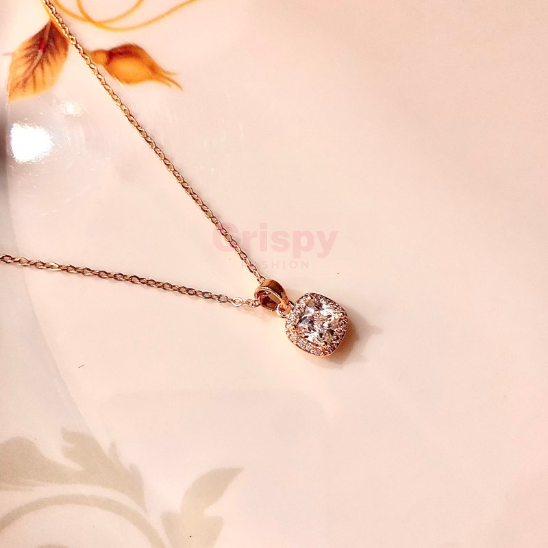 Gold-Tone Cushion-Cut Halo Pendant Necklace
