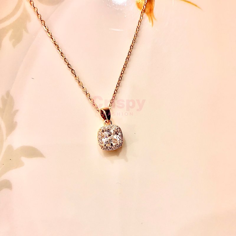 Gold-Tone Cushion-Cut Halo Pendant Necklace