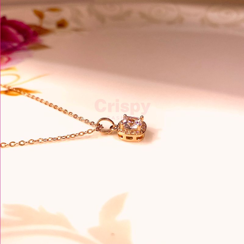 Gold-Tone Cushion-Cut Halo Pendant Necklace
