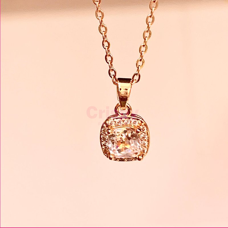 Gold-Tone Cushion-Cut Halo Pendant Necklace