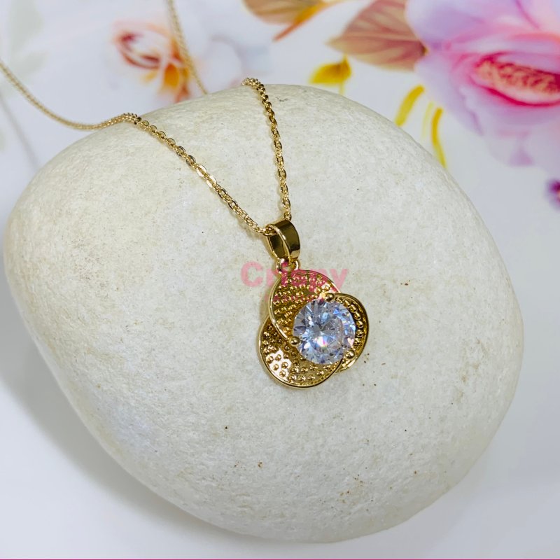 Gold-Tone Cushion-Cut Halo Pendant Necklace