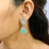 Silver Tone Zircon and Teal Gemstone Drop Earrings