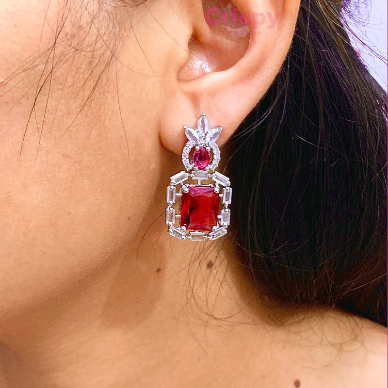 Radiant Ruby with American Diamond Glam Earrings