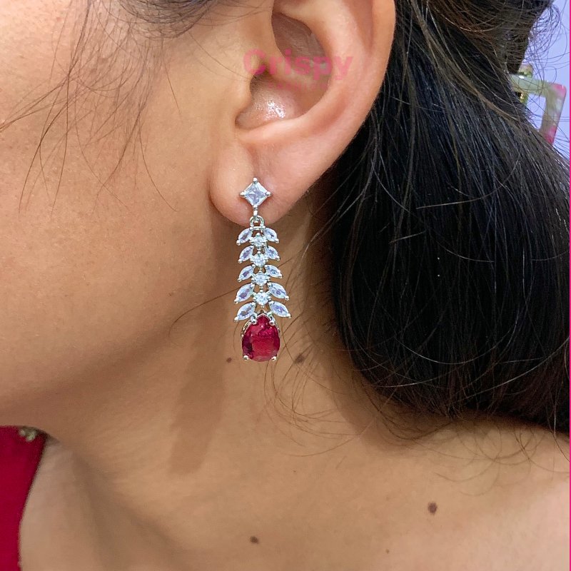 Women's Silver-Plated American Diamond Floral Drop Earrings