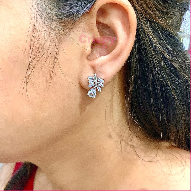 Leaf-Shaped Cubic Zirconia Stud Earrings