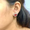 Ruby & Diamond Halo Stud Earring