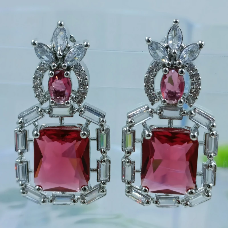 Radiant Ruby with American Diamond Glam Earrings