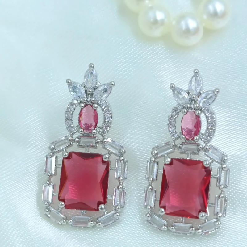 Radiant Ruby with American Diamond Glam Earrings