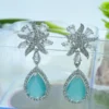 Silver Tone Zircon and Teal Gemstone Drop Earrings