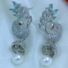 Elegant Peacock Design AD Earrings with Pearl Drops