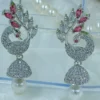 Elegant Peacock Design AD Earrings with Pearl Drops