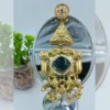 Antique Gold-Plated Brass Earring with Blue Stone and Pearls