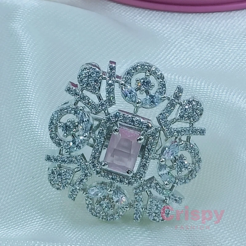 Pink Stone Embellished Silver-Toned Finger Ring