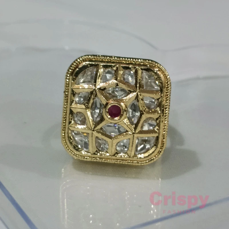Kundan Meenakari Square Finger Ring