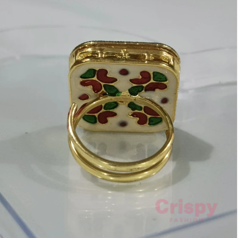 Kundan Meenakari Square Finger Ring