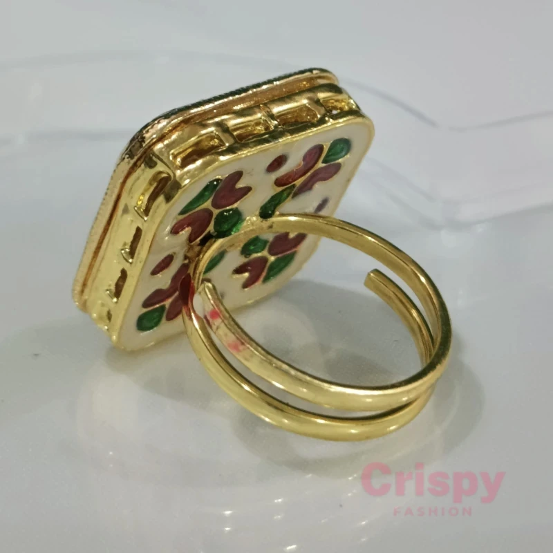 Kundan Meenakari Square Finger Ring