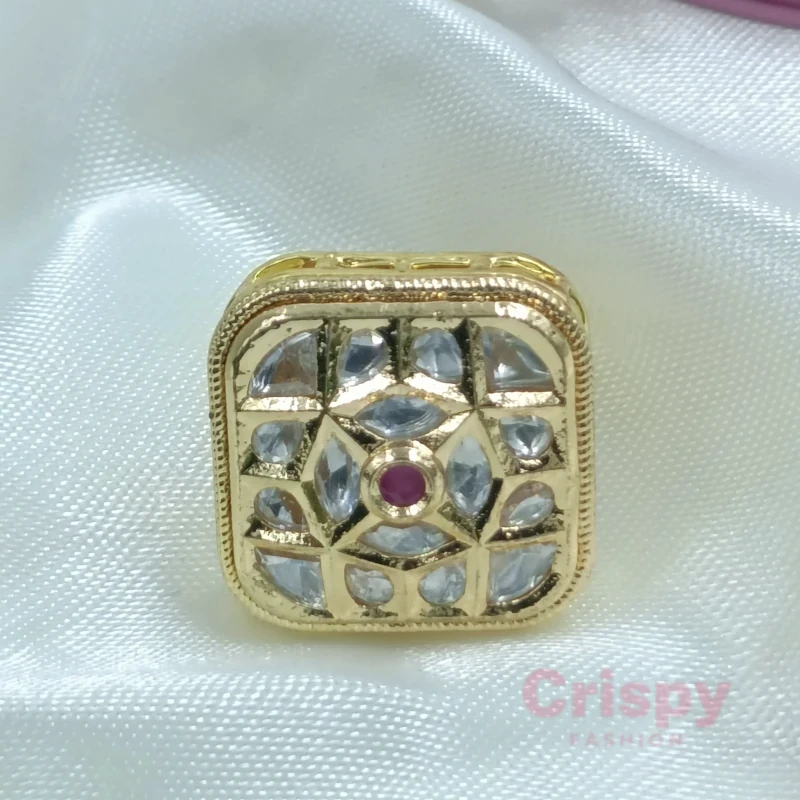 Kundan Meenakari Square Finger Ring