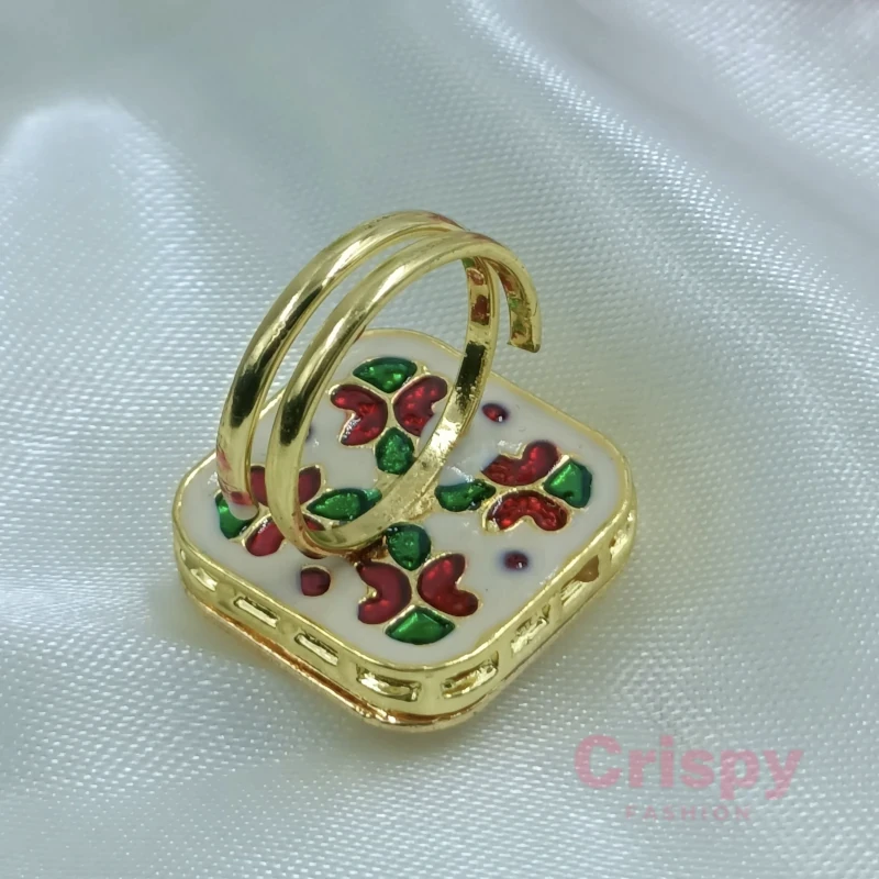 Kundan Meenakari Square Finger Ring