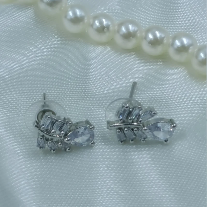 Leaf-Shaped Cubic Zirconia Stud Earrings