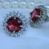 Ruby & Diamond Halo Stud Earring