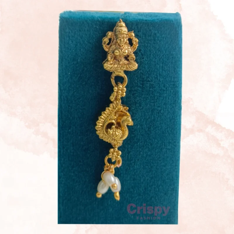 Golden-polished Necklace with Green Stones & Pearl Drops - Temple Jewellery