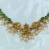 Golden-polished Necklace with Green Stones & Pearl Drops - Temple Jewellery