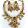 Rajwadi Kundan and Meenakari Antique Gold Plated Necklace Set with Earrings