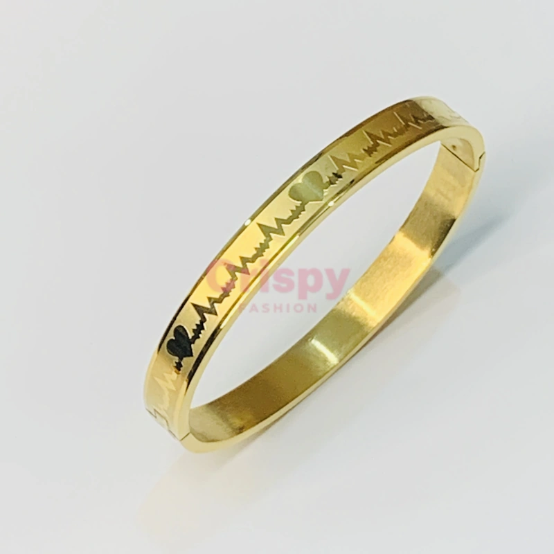 Heartbeat Lifeline Golden Polished Men's Kada Bracelet