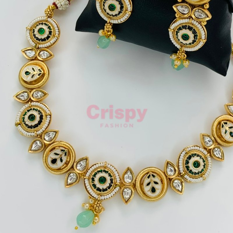 Traditional Meenakari Brass Gold Plated Choker Necklace Set with Earrings