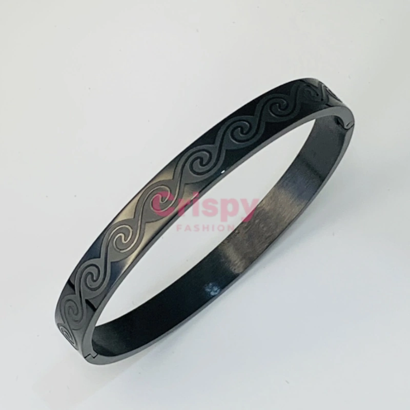 Men's Black Band Golden Polished Infinity Kada Bracelet