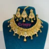 Golden Polished Choker Necklace Set with Earrings & Maang Tikka