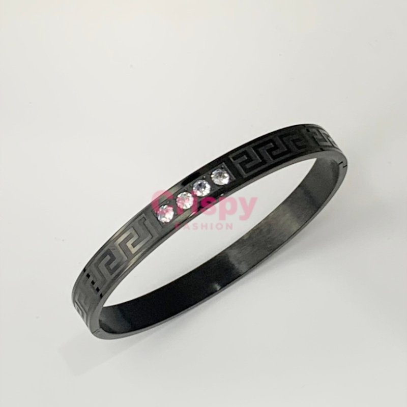 Men's Black Engraved Wave Pattern Kada Bracelet