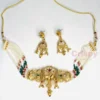 Golden Polished Pearl & Kundan Choker Set with Earrings