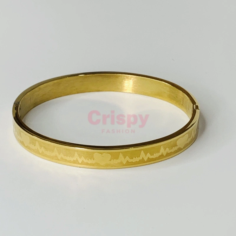 Heartbeat Lifeline Golden Polished Men's Kada Bracelet