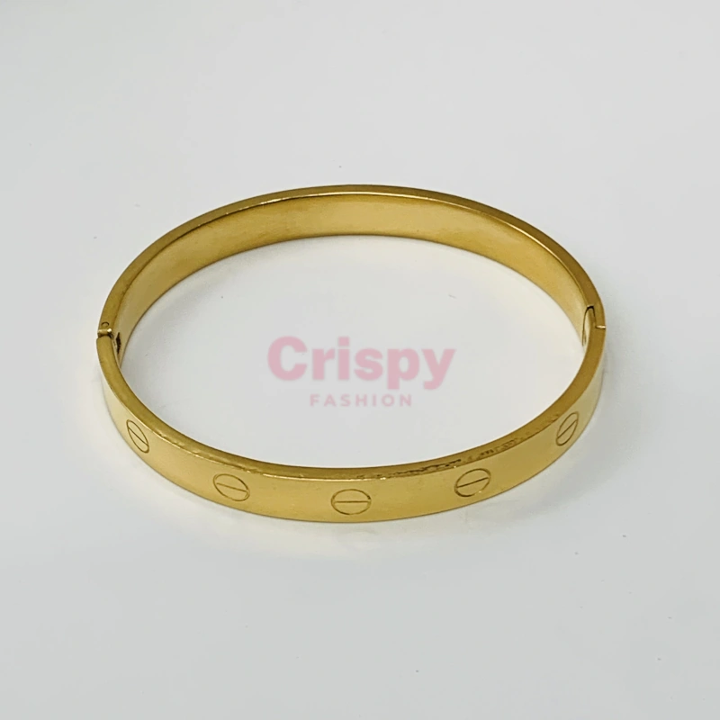 Premium Golden Engraved Screw-Head Pattern Kada Bracelet For Men