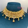 Golden Polished Choker Necklace Set with Earrings & Maang Tikka