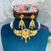 Golden Polished Pearl & Kundan Choker Set with Earrings