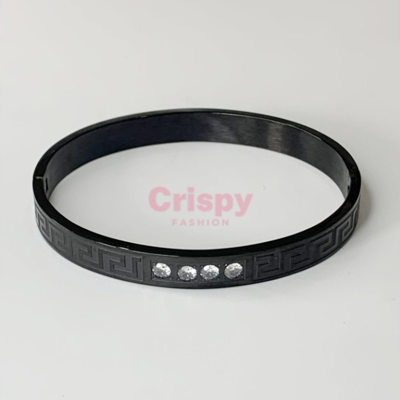 Men's Black Engraved Wave Pattern Kada Bracelet