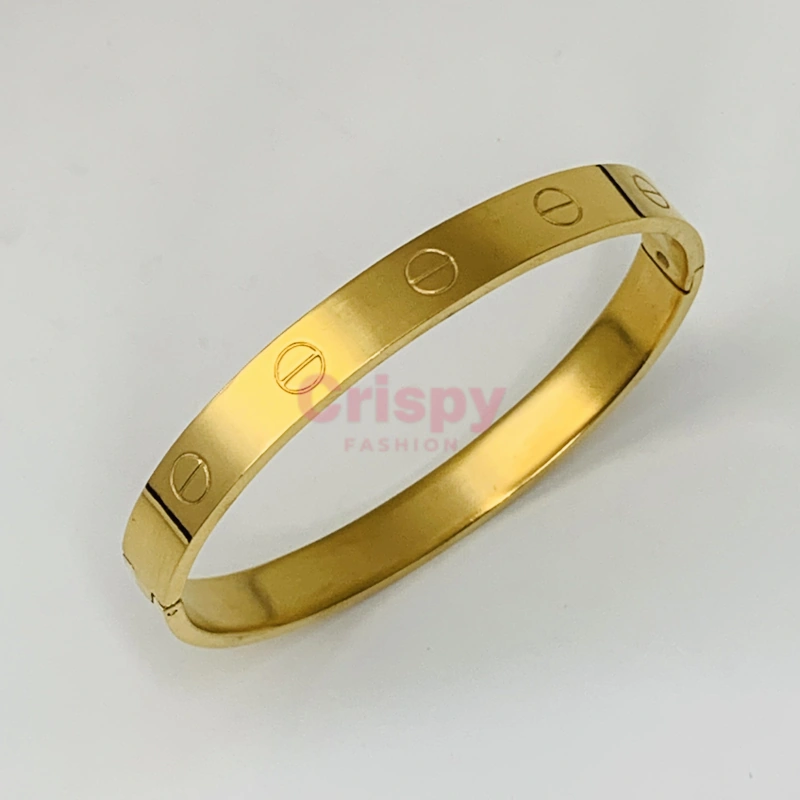 Premium Golden Engraved Screw-Head Pattern Kada Bracelet For Men