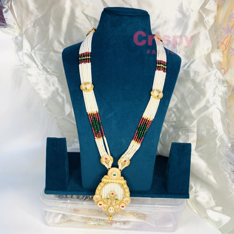 Multi-Strand Pearl Rajwadi Long Necklace with Meenakari Pendant
