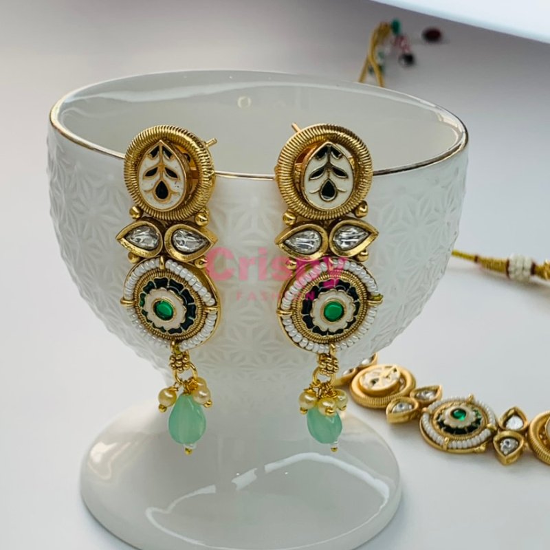 Traditional Meenakari Brass Gold Plated Choker Necklace Set with Earrings