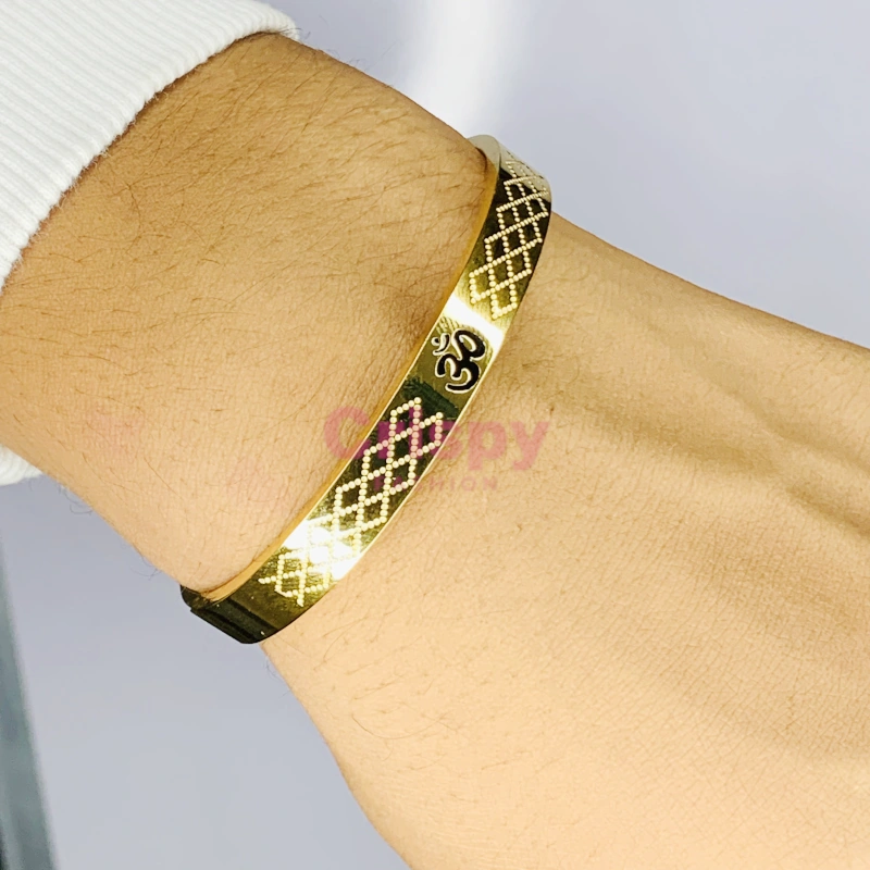 Om Carving Premium Gold Bracelet For Men