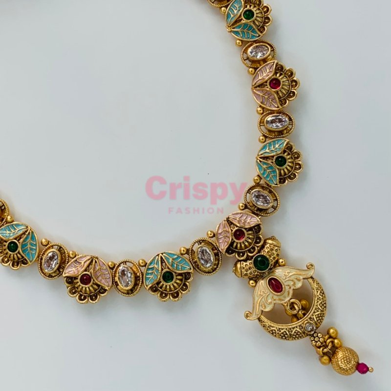 Rajwadi Meenakari Brass Necklace Set with Matching Earrings