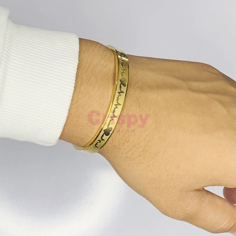Heartbeat Lifeline Golden Polished Men's Kada Bracelet
