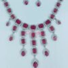 Elegant American Diamond and Emerald Pink Stone Necklace and Earring Set