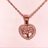 Rose Gold Stainless Steel Tree of Life Heart Necklace with American Diamonds