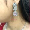Elegant American Diamond and Pink Stone Necklace and Earring Set