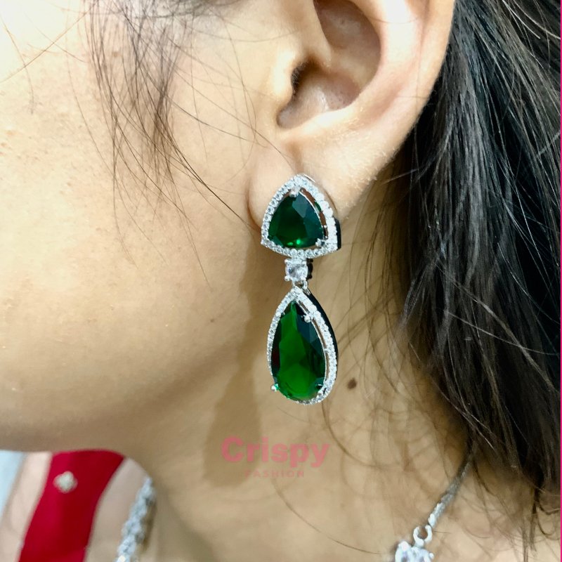 Emerald & Diamond CZ Necklace Set