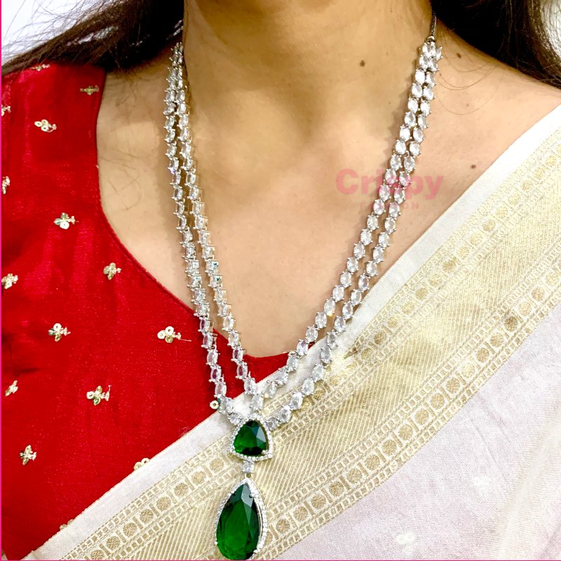 Emerald & Diamond CZ Necklace Set